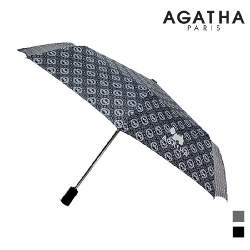 AGATHA 圓形LOGO 三折自動晴雨傘 黑 純黑 自動摺疊傘 晴雨傘