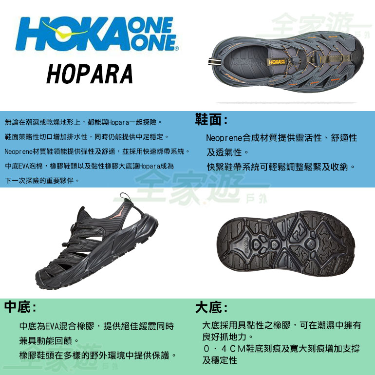 HOKA 女 Hopara 健行涼鞋 多色