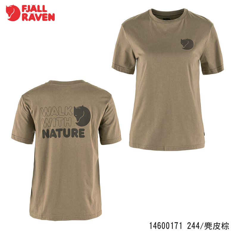 Fjallraven 北極狐 Walk With Nature 女短袖T恤 麂皮棕 綠繡 短袖上衣 14600171